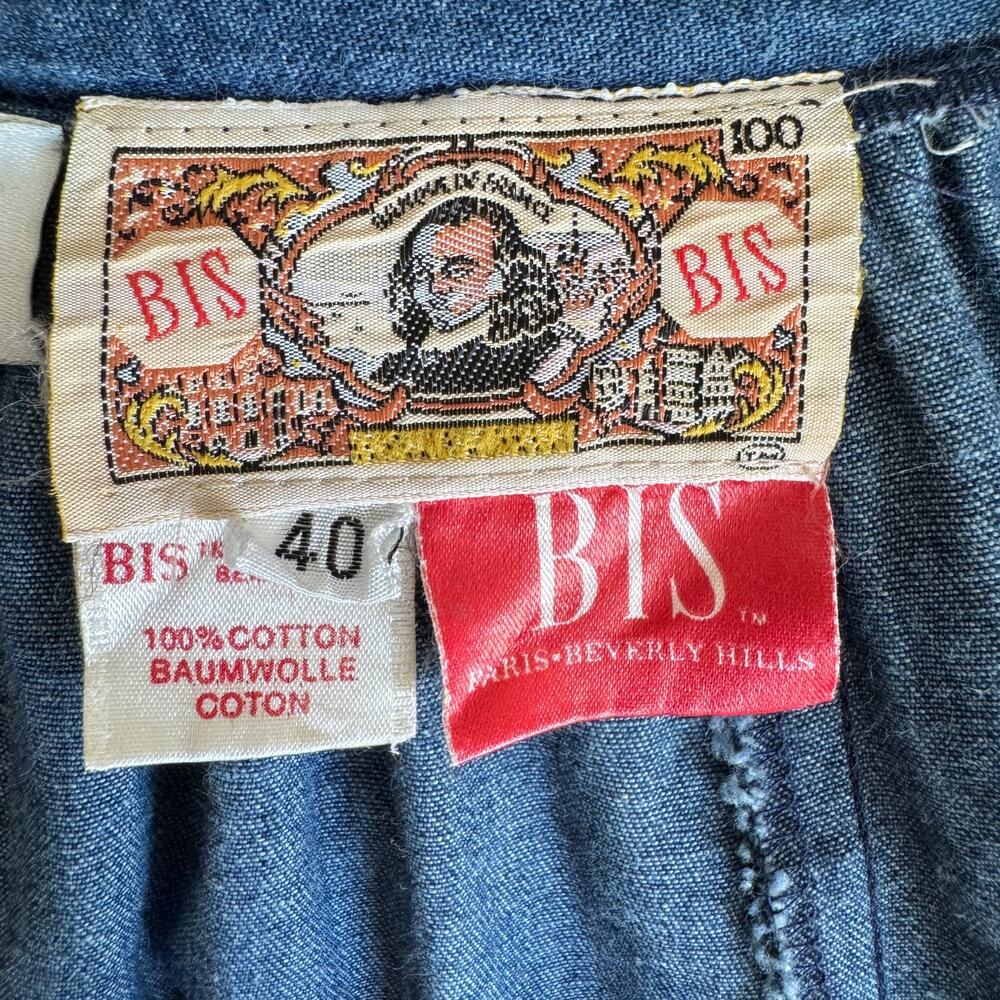 BIS Skirt Womens XS Blue Denim Ruffle Tier Prairie Full Midi Pockets Vintage 80s - Picture 8 of 12